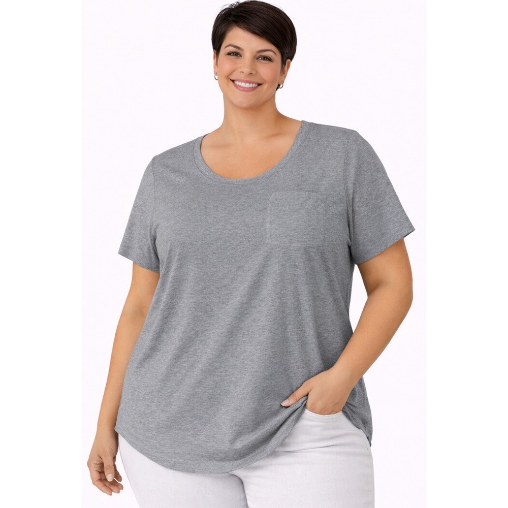 Ambianceβ Pocket T-Shirt Women 3X Gray New Cotton Modal Scoop Neck Short Sleeve